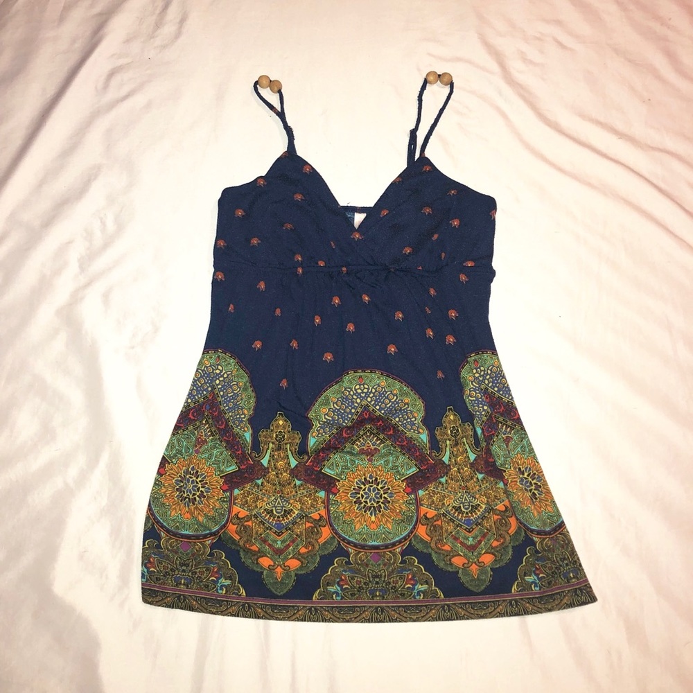 Exhilaration Patterned Blue Tank Top - Size Small